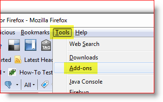 Otevřete nabídku doplňku Firefoxu