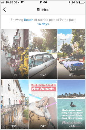 Prohlédněte si Instagram Stories Reach data v Instagram Analytics.