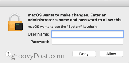 Zadejte přihlašovací údaje pro váš administrativní účet Mac
