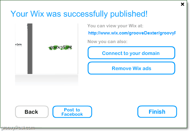 další možnosti po publikování vaší stránky wix