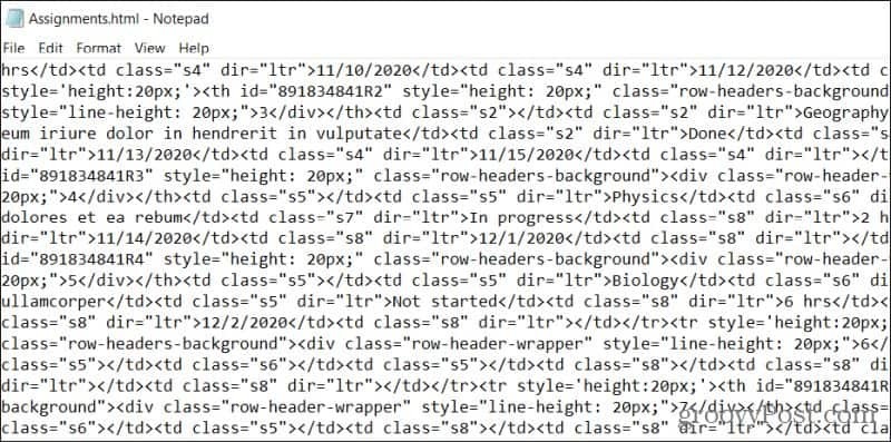tabulkový html