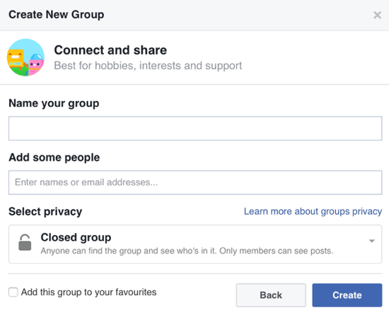 Vyplňte informace o své skupině na Facebooku a přidejte členy.