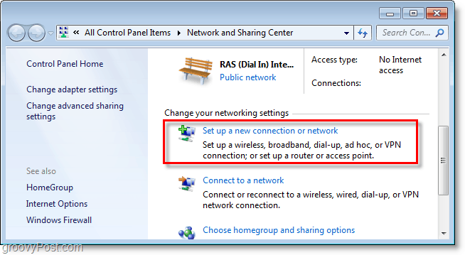 nastavit nové připojení nebo síť v systému Windows 7