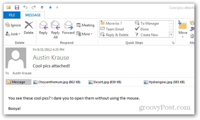 Jak otevřít přílohy v aplikaci Outlook 2013 bez myši