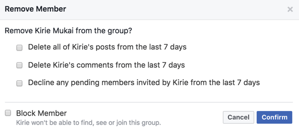 Když odeberete příspěvky, komentáře a pozvánky členů, můžete je odebrat ze své skupiny na Facebooku.