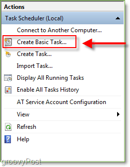 Snímek obrazovky: Windows 7 Task Scheduler Create Basic Task