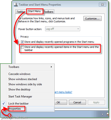 Hur du inaktiverar och rensar Windows 7 Hopplisthistorik