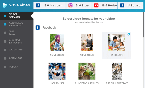 Rozvíjejte strategii sociálního videa, vytvářejte videa pomocí možností Wave.video, facebookových šablon.