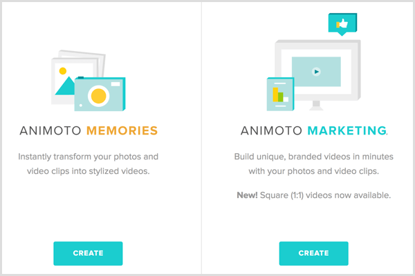 Animoto vyberte typ videa