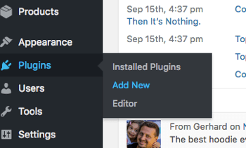 Přidejte nový plugin WordPress na kartě Pluginy.