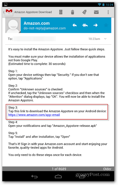 Amazonský e-mailový odkaz