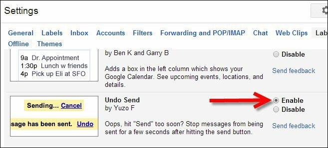 Povolit vrácení zpět přes Gmail Labs