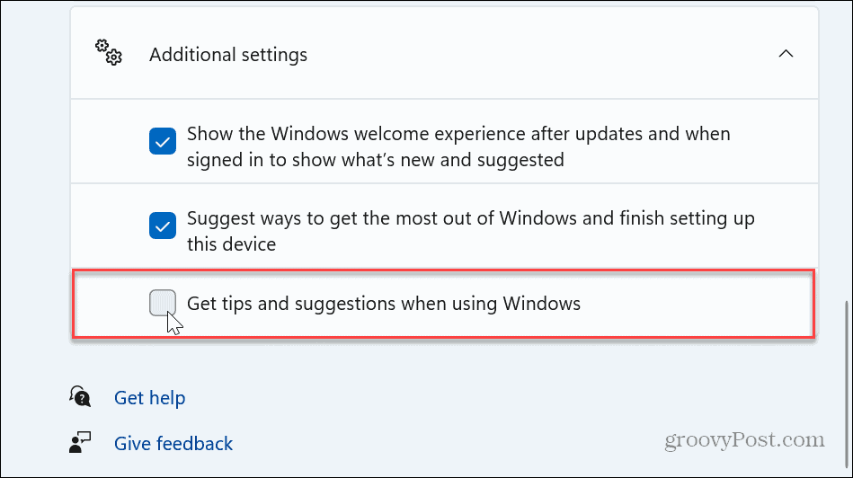 Zakažte upozornění na tipy a návrhy pro Windows 11