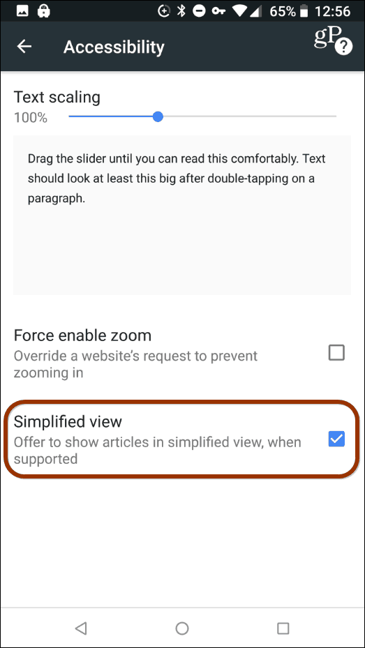 Zjednodušené zobrazení Chrome Android
