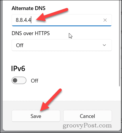 Nastavte alternativní nastavení DNS ve Windows 11