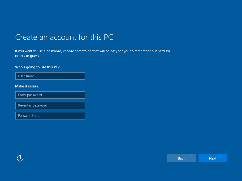 15 Obrazovka nového účtu Windows 10 Čistá instalace