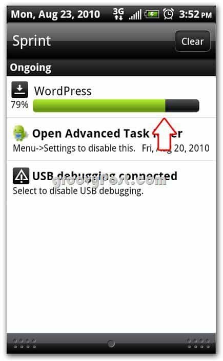 Wordpress na obrazovce instalace systému Android
