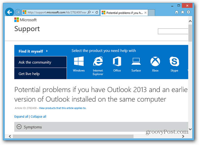 Stránka podpory společnosti Microsoft