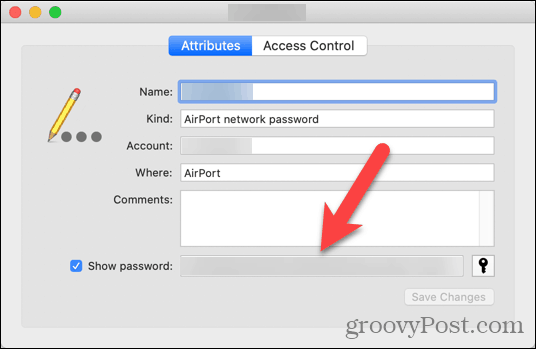 Síťové heslo zobrazené v aplikaci Keychain Access