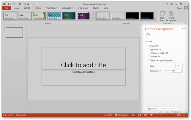 Vytvoření šablony Office 2013 Vytvoření vlastního designu POTX Přizpůsobení snímků Prezentace Výukový program Jak formátovat podokno pozadí