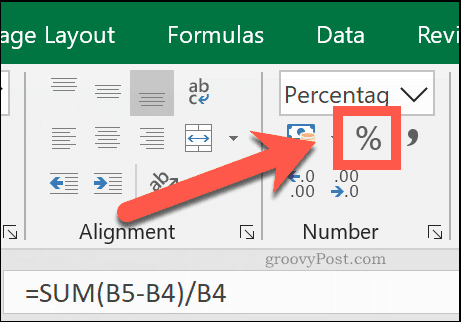 Nastavte buňku na typ počtu buněk v procentech, aby se v Excelu zobrazovala jako procento