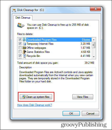 Windows 7 aktualizace odstranit staré soubory disk tlačítko čištění
