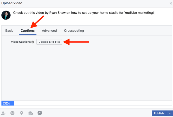 Obchodní stránky Facebooku mohou přidávat soubory SRT k nativním videím.