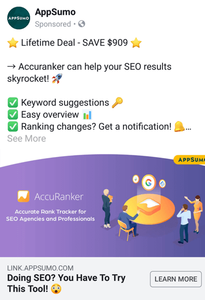 Techniky reklamy na Facebooku, které přinášejí výsledky, například tím, že AppSumo nabízí dohodu