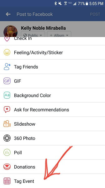 Facebook přidává možnost označit událost v aktualizacích stavu v mobilu.