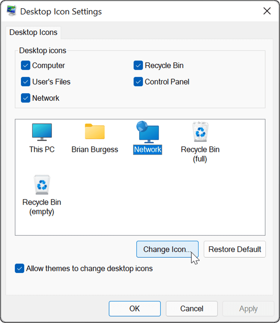 získat zpět staré ikony na ploše ve Windows 11