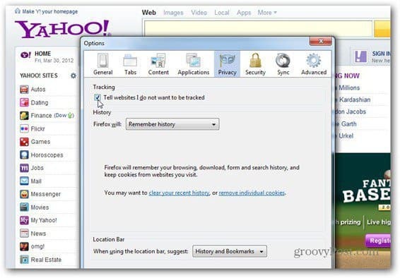Yahoo se nesleduje: Jak to povolit