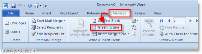 Snímek obrazovky aplikace Outlook 2010 - v rámci poštovních zásilek klikněte na řádek pozdravu