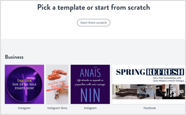 Vyberte šablonu v Adobe Spark Post.