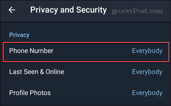 Skryjte své telefonní číslo na telegramu na Androidu