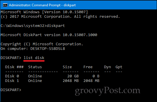 Příkazový řádek DiskPart Windows 10