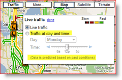 Google Maps Live Traffic v nastavení dne a času