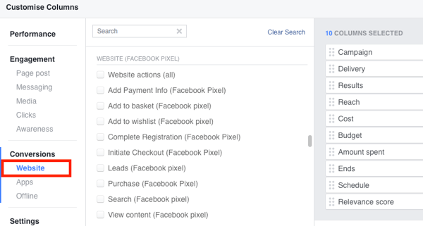 Přidejte do svých přehledů Facebook Ads Manager standardní akce událostí.