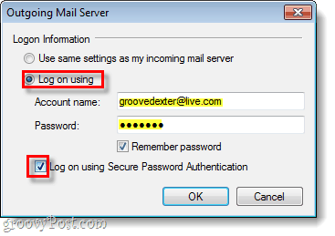 Windows Live Mail odchozí server