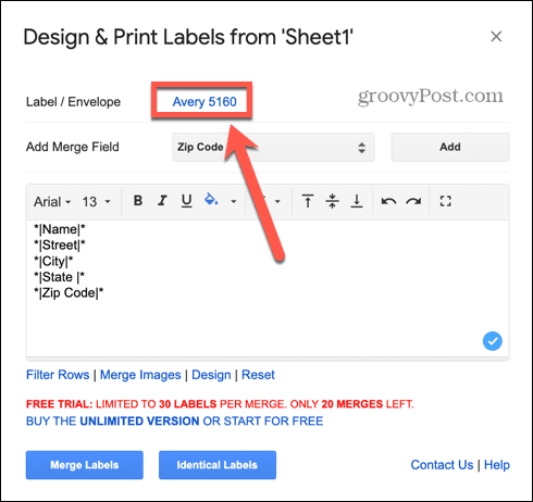 typ štítku google sheets