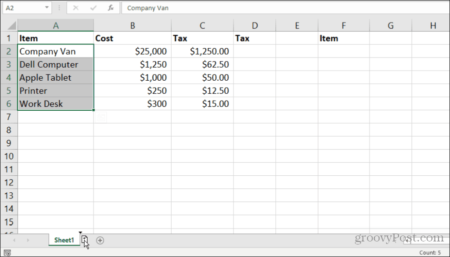 kopírování listu v Excelu