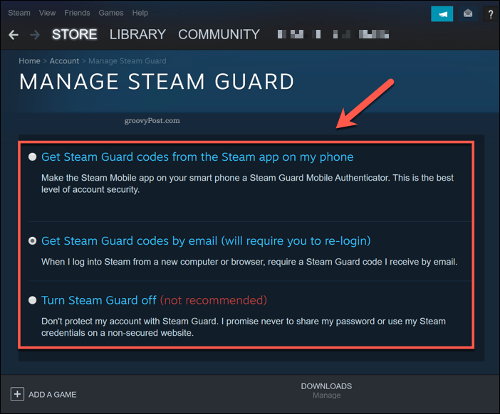 Správa Steam Guard ve Windows 10