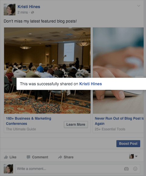 facebooková karuselová reklama sdílená jako potvrzovací zpráva o odeslání stránky