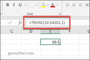 Funkce TRUNC v Excelu na jedno desetinné místo