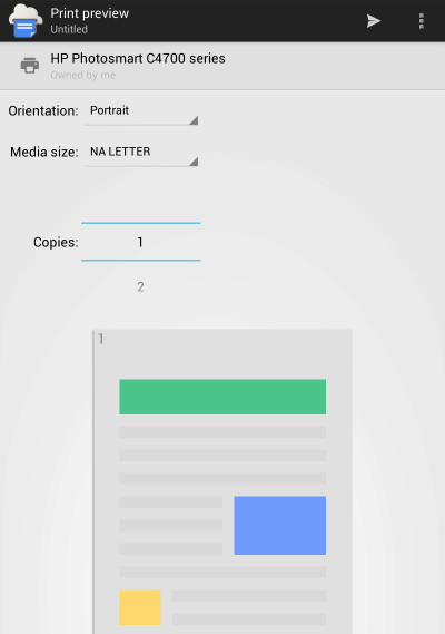 Náhled tisku aplikace Google Cloud Print
