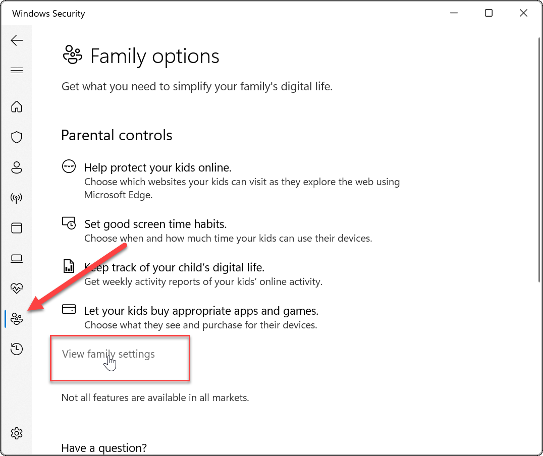 Možnosti rodiny zabezpečení systému Windows