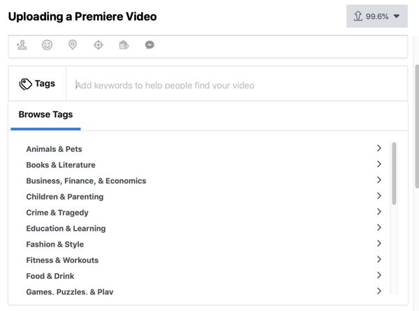 Jak nastavit Facebook Premiere, krok 4, značky videa