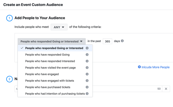 Jak propagovat svou živou událost na Facebooku, krok 11, vytvořte vlastní publikum lidí, kteří reagovali na vaši akci nebo se o ni zajímali