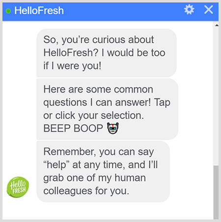 Robot HelloFresh Messenger vysvětluje, jak mluvit s člověkem.