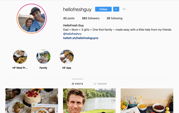 Jak nábor placených sociálních ovlivňovatelů, příklad krmiva Instagram od @hellofreshguy