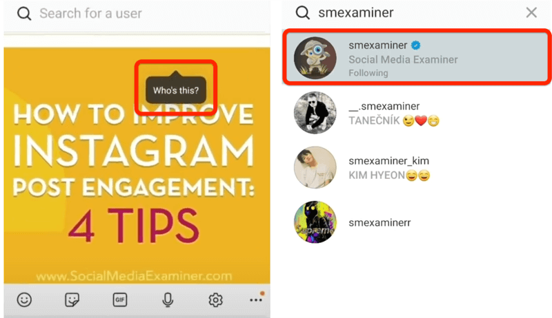 možnost instagramového příspěvku označit někoho pomocí post-tap